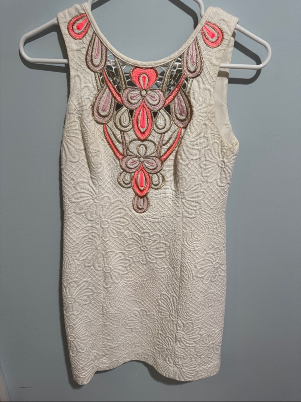 Sleeveless Cream Dress with Coral Embroidery